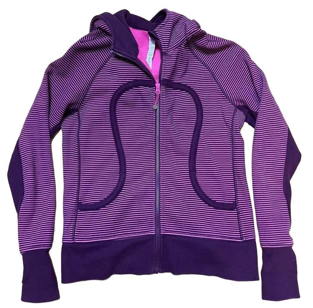 Lululemon Scuba Hoodie Size 12 Purple Pink Striped Full Zip Sweatshirt